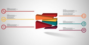 Kabartmalı küp rastgele altı parçaya bölünmüş 3d resimleme bilgi şablonu