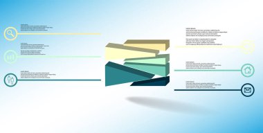 Kabartmalı küp rastgele altı parçaya bölünmüş 3d resimleme bilgi şablonu