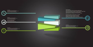 Kabartmalı küp rastgele beş parçaya bölünmüş 3d resimleme bilgi şablonu