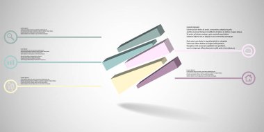 Kabartmalı küp rastgele beş parçaya bölünmüş 3d resimleme bilgi şablonu düzenlenmiş