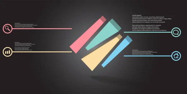 3d illustratie infographic template met reliëf kubus willekeurig verdeeld in vier bewegende delen scheef gerangschikt — Stockvector