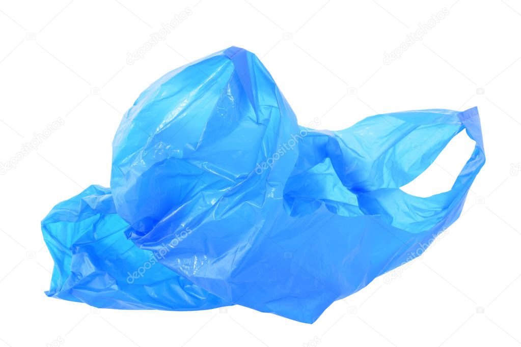 Blue plastic bag isolated on white