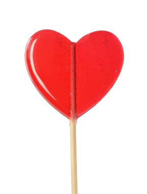Kırmızı kalp lolipop beyaz izole
