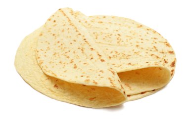 beyaz izole tortilla yuvarlak ekmek