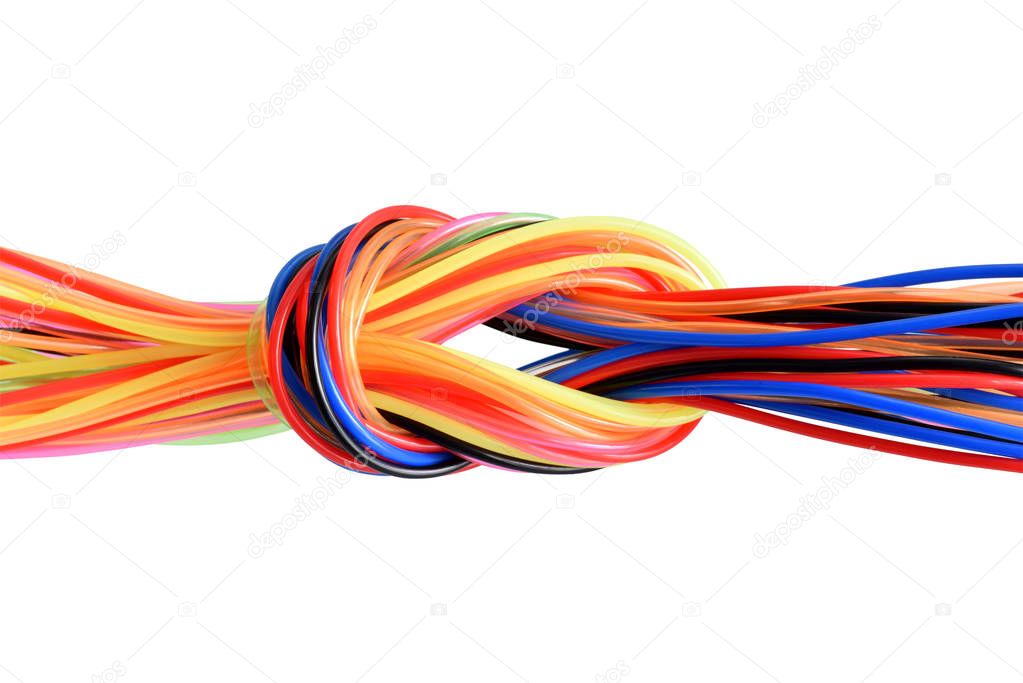 Colorful wires are tied in knot