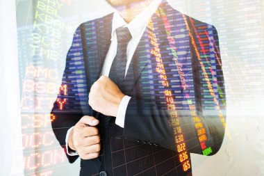 Çift pozlama İnsanlar, iş, moda ve giyim konsepti - 