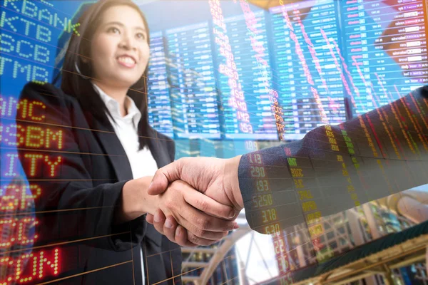 Double exposure of Business handshake ,Investment concept,stock — Stock Photo, Image