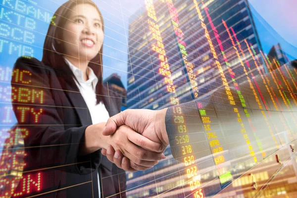 Double exposure of Business handshake ,Investment concept,stock — Stock Photo, Image