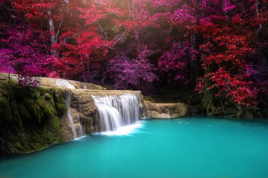 Erawan Ulusal Parkı'nda ormanda Şelale, Tayland
