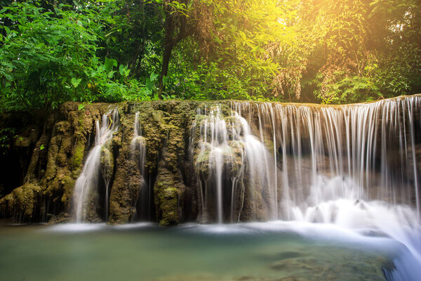 Huay Mae Kamin Waterfall, beautiful waterfall in rainforest at K