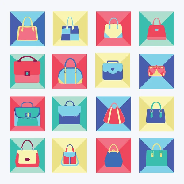 Vector Set Icono Colección Bolsos Moda Para Mujer Diseño Plano — Vector de stock