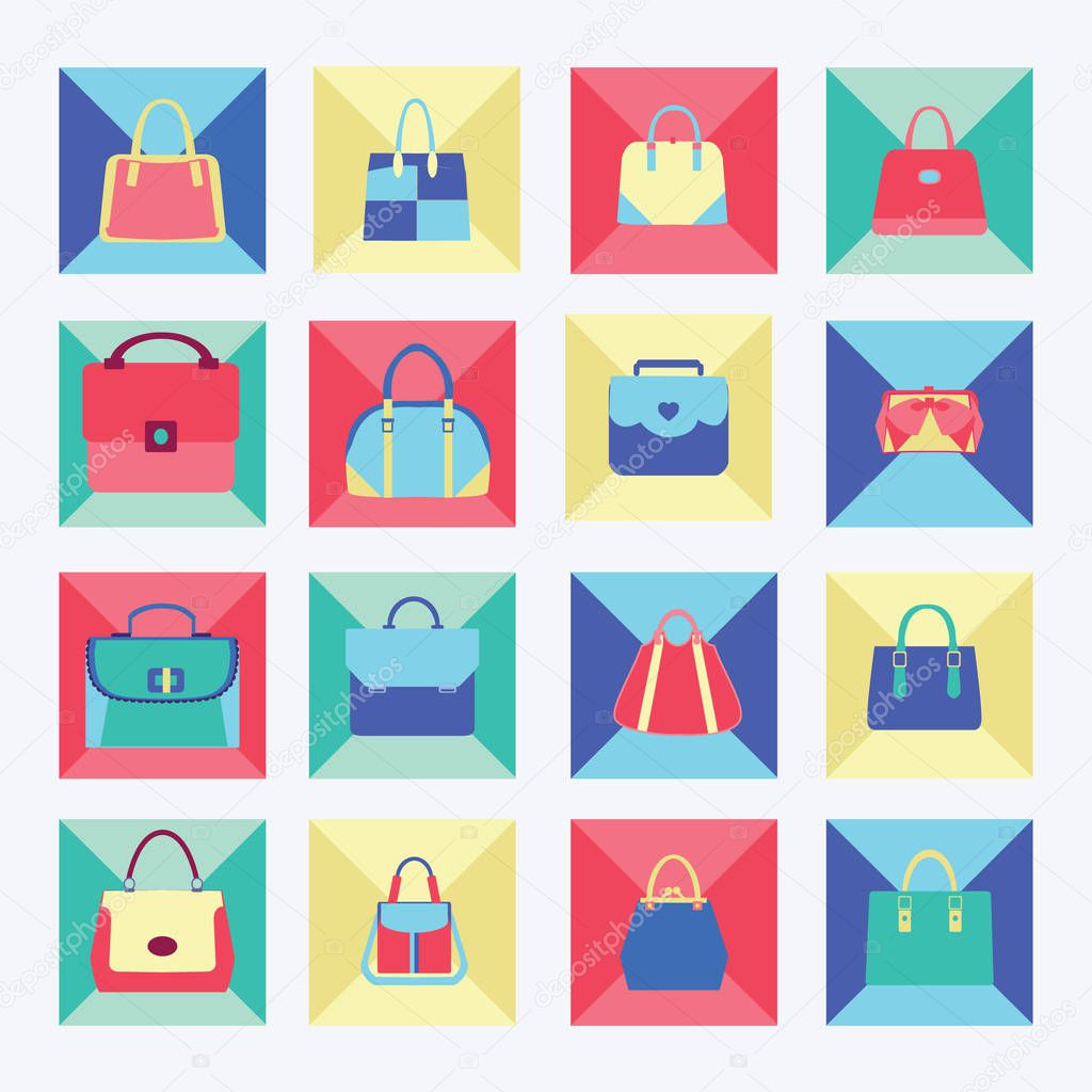 Vector Set icon of collection of Women fashion bags in Flat design illustration