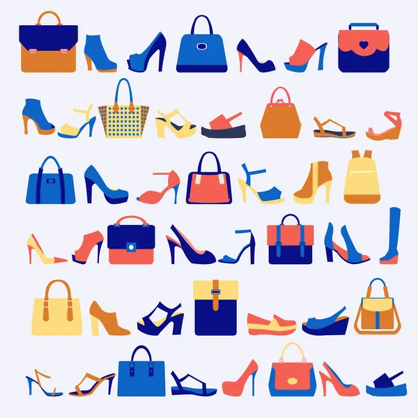 Vector Set Icons Accessories Fashion Bags Shoes Illustration — Stock Vector