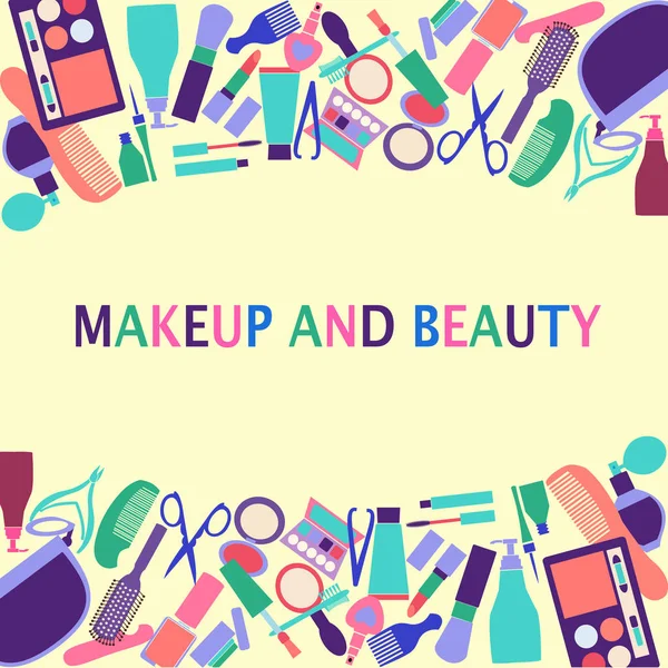 Cosmetics Butik Skönhetssalong Mode Kvinna Tillbehör Kosmetikprodukter Mode Makeup Banner — Stock vektor
