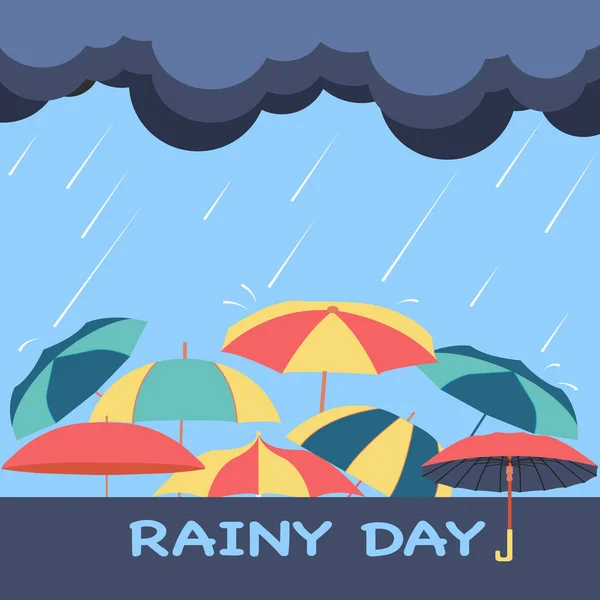 Rainy Season Background Clouds Raindrops Umbrellas Vector Abstract Rainy Day — Stock Vector