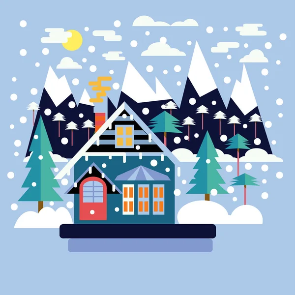 メリー クリスマス グリーティング カード デザイン国の風景 — ストックベクタ