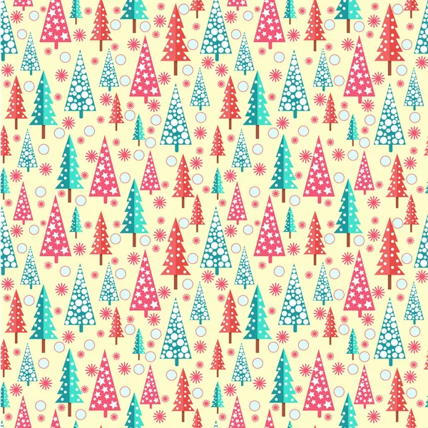 Vector Seamless Christmas Pattern Xmas Trees Snowflakes Happy New Year — Stock Vector