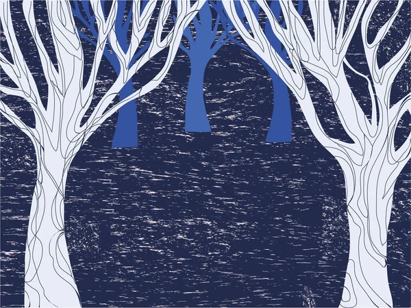 Vinternatt Skogen Med Trær Sesongbakgrunn – stockvektor
