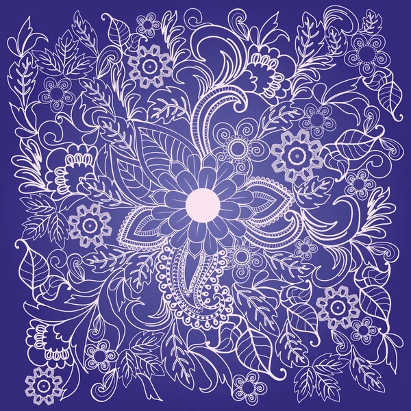 Flor Verano Ornamento Étnico Floral Dibujado Mano Con Contorno Flores — Vector de stock