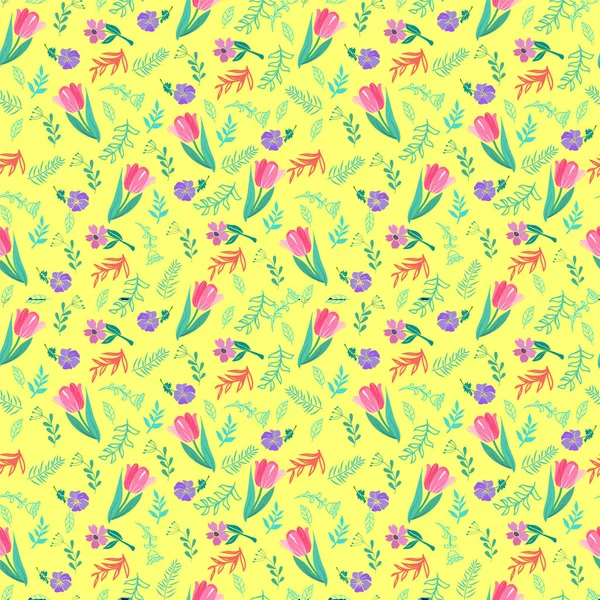 Elegante Naadloze Patroon Met Tulpen Wilde Bloemen Vector Illustratie — Stockvector