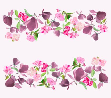 Suluboya Bahar Çiçeği Manolyası, Pembe Kiraz ve Elma Ağacı İllüstrasyonlu Güzellik Arkaplanı