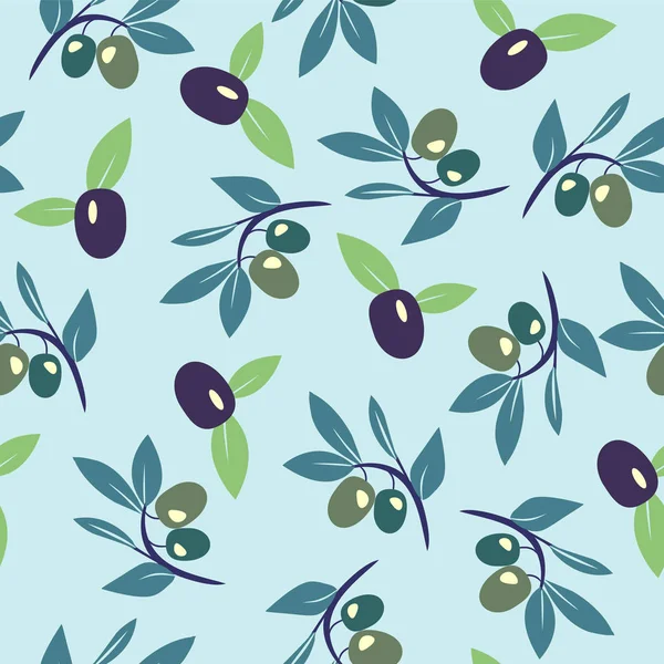 Decorative Seamless Pattern Ripe Black Green Olives Olive Branch Vector — Stock Vector