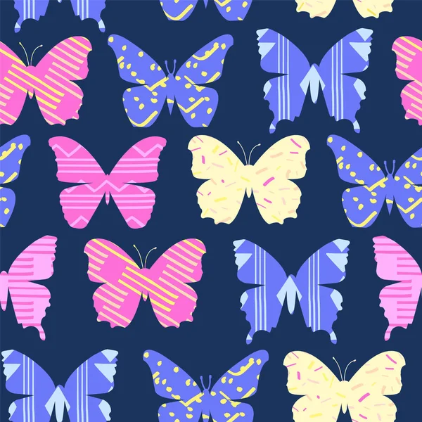 Motif Lumineux Gai Sans Couture Avec Fond Coloré Papillons Dessin — Image vectorielle