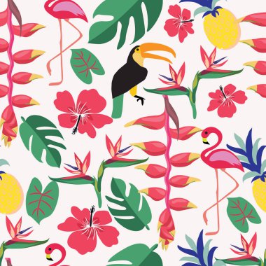 Tropikal bitkiler ve kuşlar ile yaz arka plan