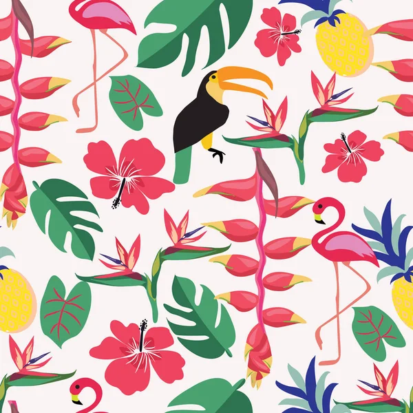 Лето с тропическими растениями и птицами — стоковый вектор