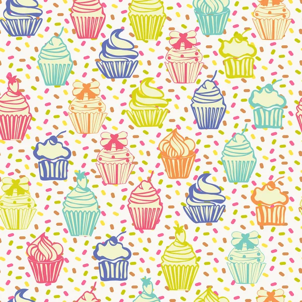 Cute colorful seamless pattern with cupcakes background. — Stock Vector