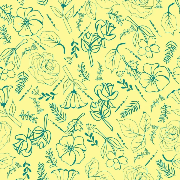 Bloemen hand-tekening collectie groene bloemen en planten — Stockvector