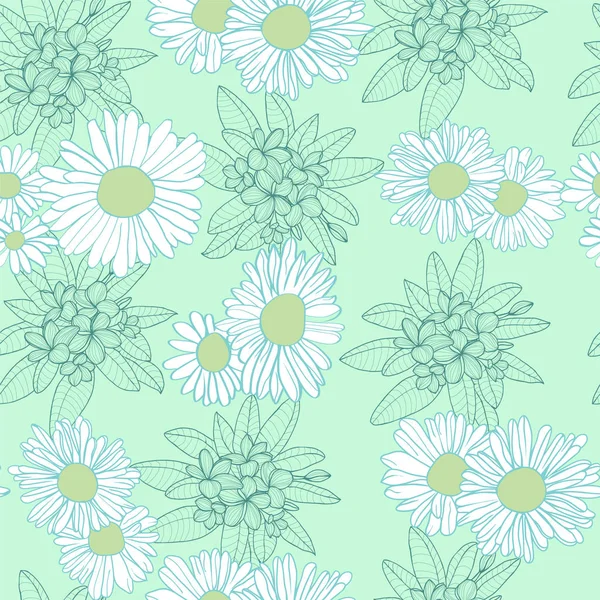 Floral abstract Camomile flowers seamless pattern. — Stock Vector