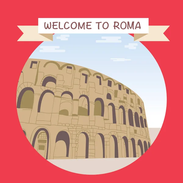 Witamy w romskim banerze promocyjnym ze słynnym Koloseum. — Wektor stockowy