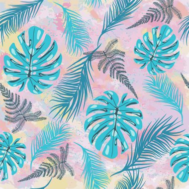  tropikal monstera ile desen Pastel abstra tropilal yaprakları