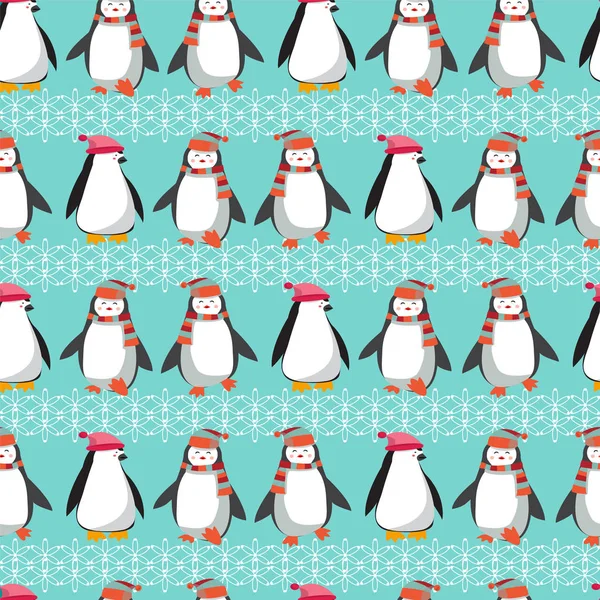 Winter vakantie patroon met schattige pinguïns — Stockvector