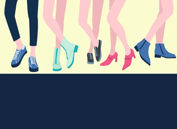 Conjunto Vectorial Cinco Pares Patas Femeninas Los Zapatos Calzado Elegante — Archivo Imágenes Vectoriales