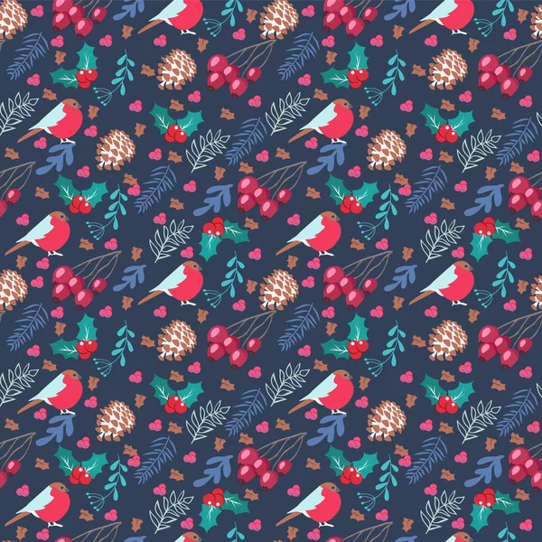 Motif élégant avec des éléments de Noël sur fond bleu foncé . — Image vectorielle