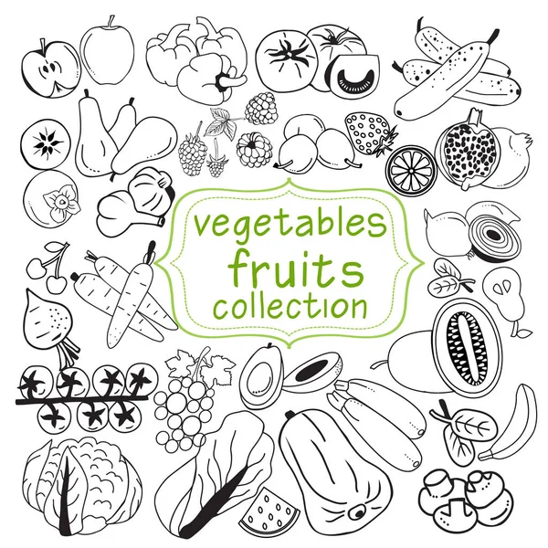 Коллекция фруктов и овощей — стоковый вектор