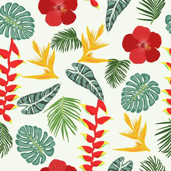 Padrão Sem Costura Com Folhas Flores Selva Tropical Estilo Vintage —  Vetores de Stock