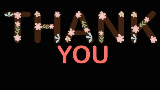 Дякую Текст Різнокольоровими Квітами Чорному Тлі Анімація Подяки — стокове відео