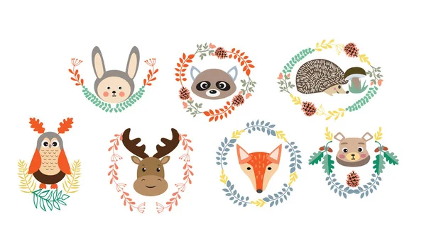 Conjunto Vectorial Lindos Elementos Forestales Animales Plantas Para Baby Shower — Archivo Imágenes Vectoriales