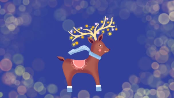 Kerst Hert Met Knipperende Lichten Slinger Looped Animatie Gloeiende Wazige — Stockvideo