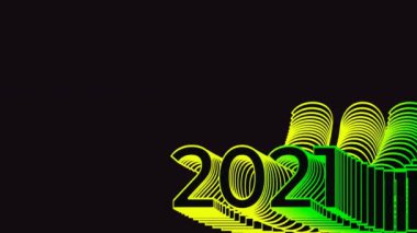 2021 yılının çok renkli animasyon numaraları. Yankı dalgaları efektli parlak metin.
