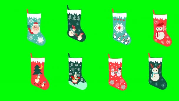 Fond Animé Avec Collection Chaussettes Noël Set Cartoon Sur Écran — Video