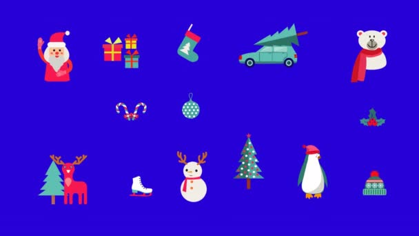 크리스마스의 아이콘 애니메이션 파란색 배경에 아이콘 요소를 이동시키는 비디오 — 비디오
