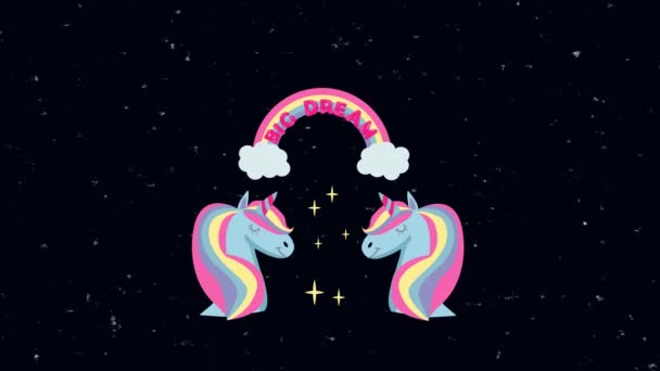 Animation Avec Licorne Sur Fond Étoiles Scintillantes Vidéo White Unicorn — Video