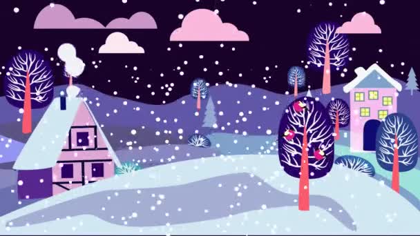 Lindo Diseño Tarjetas Felicitación Feliz Navidad Con Paisaje Nocturno Invierno — Vídeos de Stock