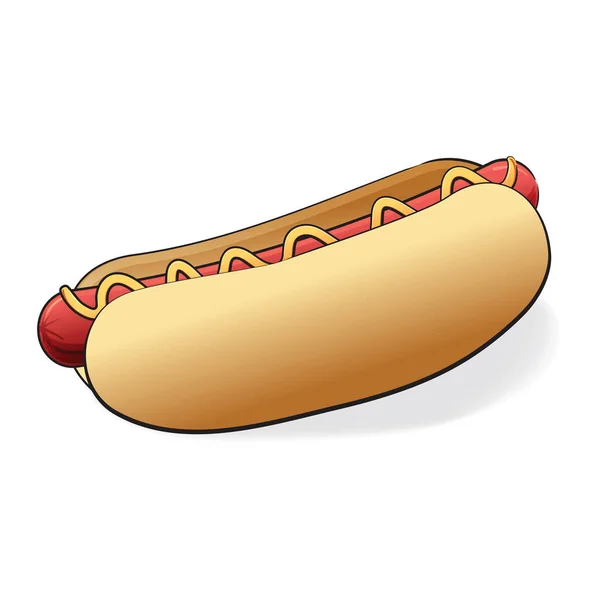 Απεικόνιση Του Ένα Λαχταριστό Hot Dog Ένα Κουλούρι — Διανυσματικό Αρχείο
