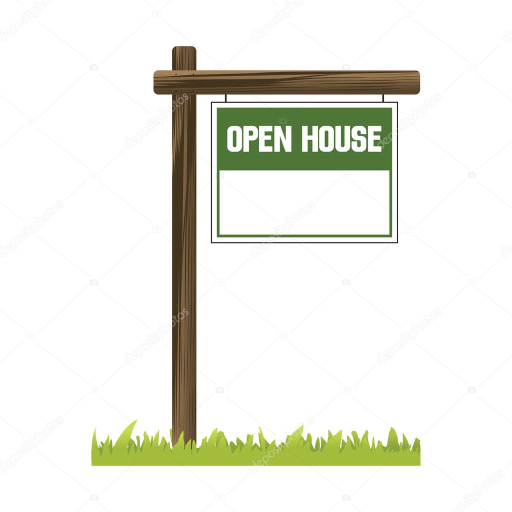 Illustration of an Open House sign on wooden post, with space to write in your message