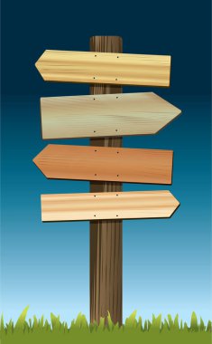 Bir gönderide ahşap yön işaretlerinin illüstrasyonu (kendi hedeflerinize/uzaklıklarınıza yazabilirsiniz).